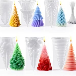 6pcs 3D Christmas Tree Silicone Molds for DIY Candles, Resin, Soap & Crafts
