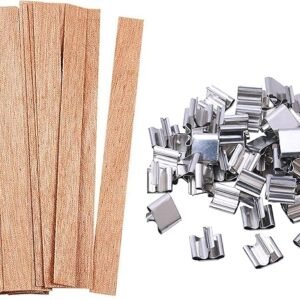 100pcs Wooden Candle Wicks Kit, 50 Wood Wicks with 50 Metal Bases for DIY Making