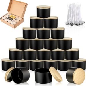 4oz Black Candle Tins with Lids, 12pcs Empty Containers for DIY Candle Making