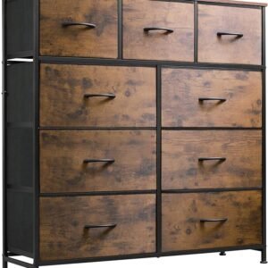 Tall 9-Drawer Fabric Storage Dresser with Wood Top and Sturdy Steel Frame