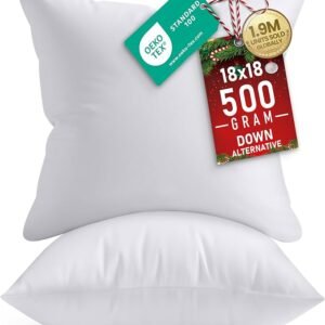 18x18 Throw Pillow Inserts Pack of 2, White Decorative Bed and Sofa Pillows