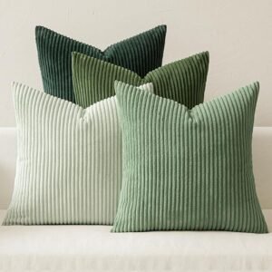 Boho Farmhouse Sage Green Throw Pillow Covers 18x18 Set of 4 Corduroy Decor