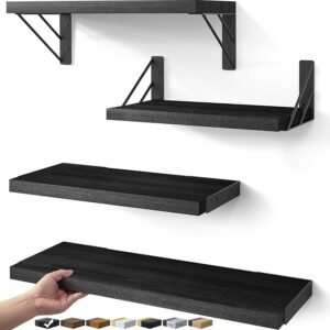 Wall Mounted Floating Shelves Set of 4, Wood Display & Organizer for Decor