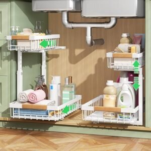 2-Pack Under Sink Organizer, 2-Tier Slide-Out Cabinet Storage Rack