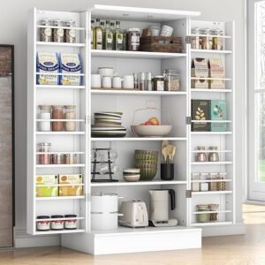 47" Kitchen Pantry Cabinet with Doors, Adjustable Shelves, Freestanding Storage