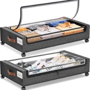 2 Pack Rolling Under Bed Storage Containers with Wheels