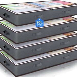 90L Underbed Storage Bags Foldable Closet Organizers With Clear Window