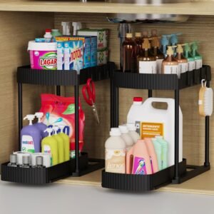 2 Pack Pull-Out Under Sink Storage Organizers Black