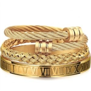 Men’s Gold-Tone Stainless Steel Cuff Bracelet Jewelry Set