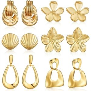 Women’s Chunky Gold-Tone Flower Shell Knot Dangle Earrings Set