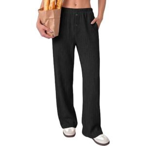 Women’s Ribbed Loose Lounge Pajama Pants with Pockets