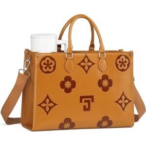 Women’s Large Vegan Leather Laptop Tote Bag for Work and Travel