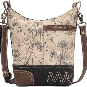 Women’s Floral Canvas Handbag with Genuine Leather Accent