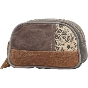 Small Brown Floral Upcycled Canvas Makeup Bag