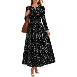 Women’s Boho Floral Long Sleeve Maxi Dress with Pockets