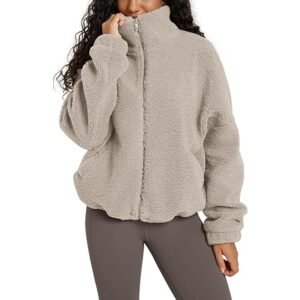 Women’s Sherpa Fleece Full-Zip Jacket with Adjustable Hem and Pockets