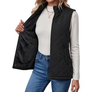 Women’s Quilted Zip-Up Puffer Vest with Stand Collar