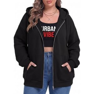 Women’s Plus Size Oversized Full-Zip Fleece Hoodie Jacket