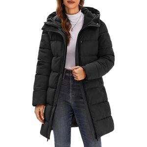 Women’s Long Quilted Puffer Winter Coat with Pockets