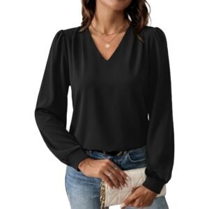 Women’s Dressy Casual V-Neck Puff Sleeve Long Sleeve Blouse