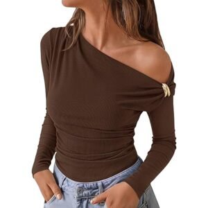 Women’s Off-Shoulder Asymmetrical Ruched Long Sleeve Top